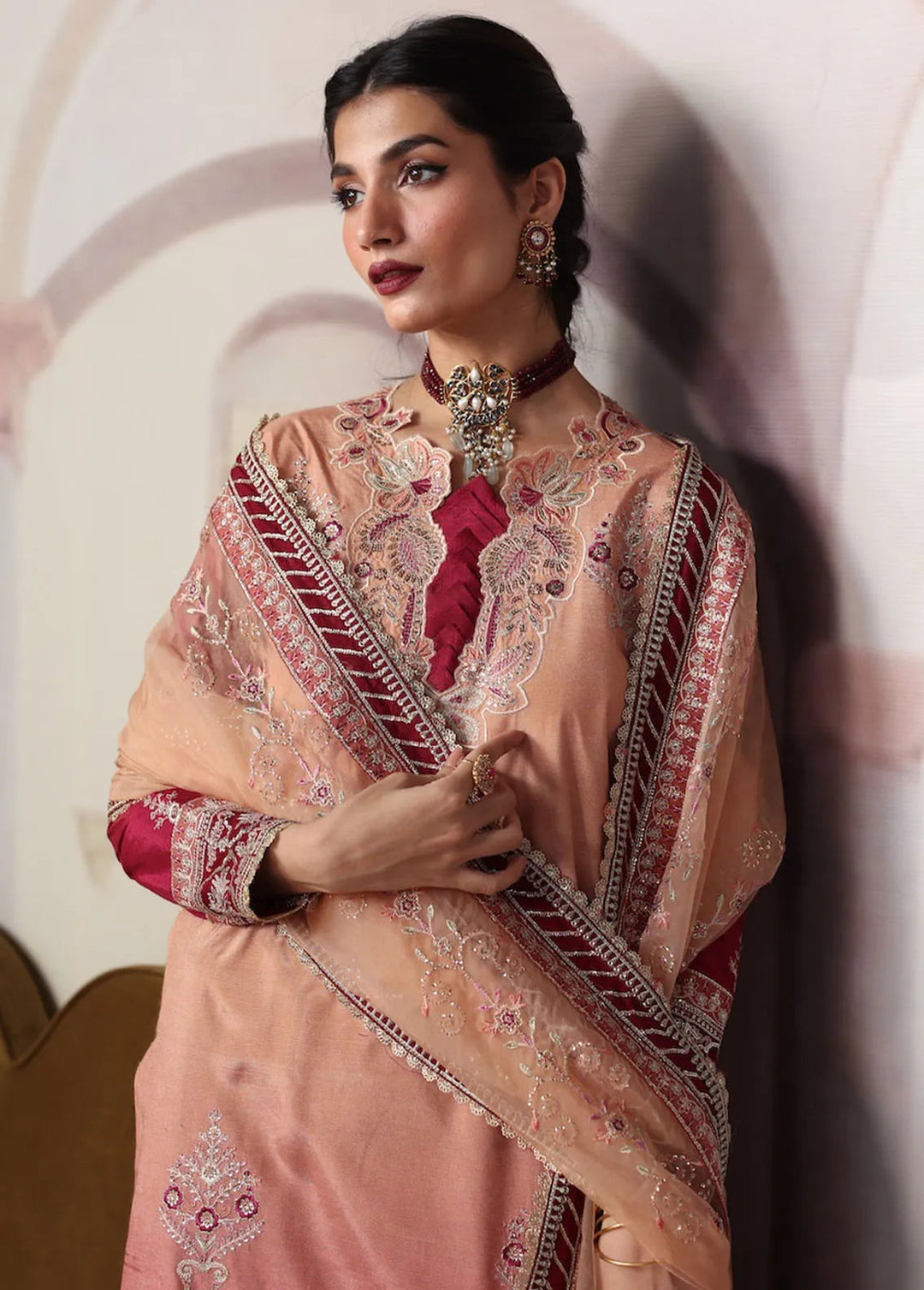 Sahane Embroidered Raw Silk Suits Unstitched 3 Piece SNE24TG TSG-08 Ember - Festive Collection