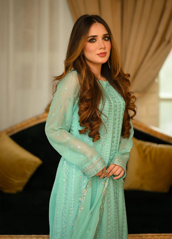 Sahane Pret Embroidered Chiffon 3 Piece Suit CT 12002-Azure Allure Skyblue