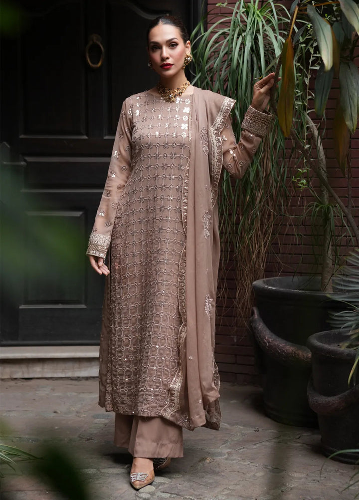 Sahane Pret Embroidered Chiffon 3 Piece Suit CT 12003-Nuance Brown