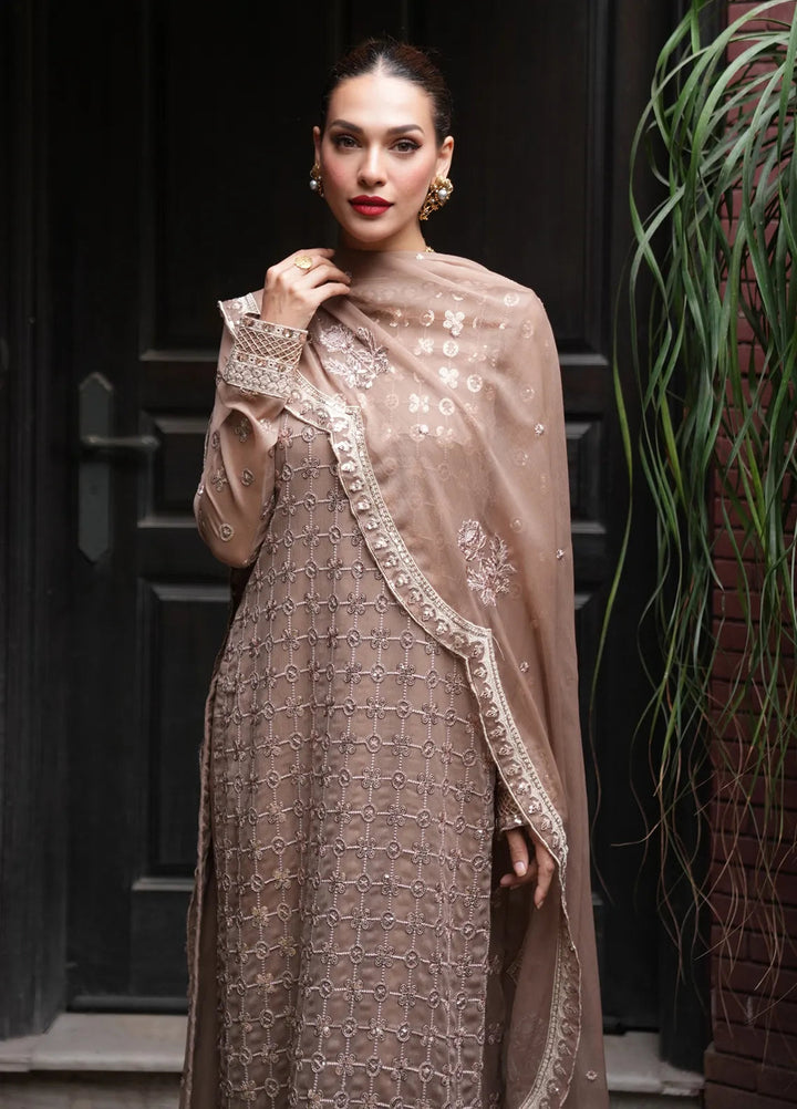 Sahane Pret Embroidered Chiffon 3 Piece Suit CT 12003-Nuance Brown