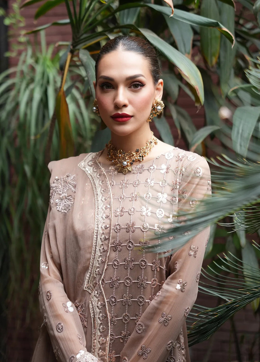 Sahane Pret Embroidered Chiffon 3 Piece Suit CT 12003-Nuance Brown