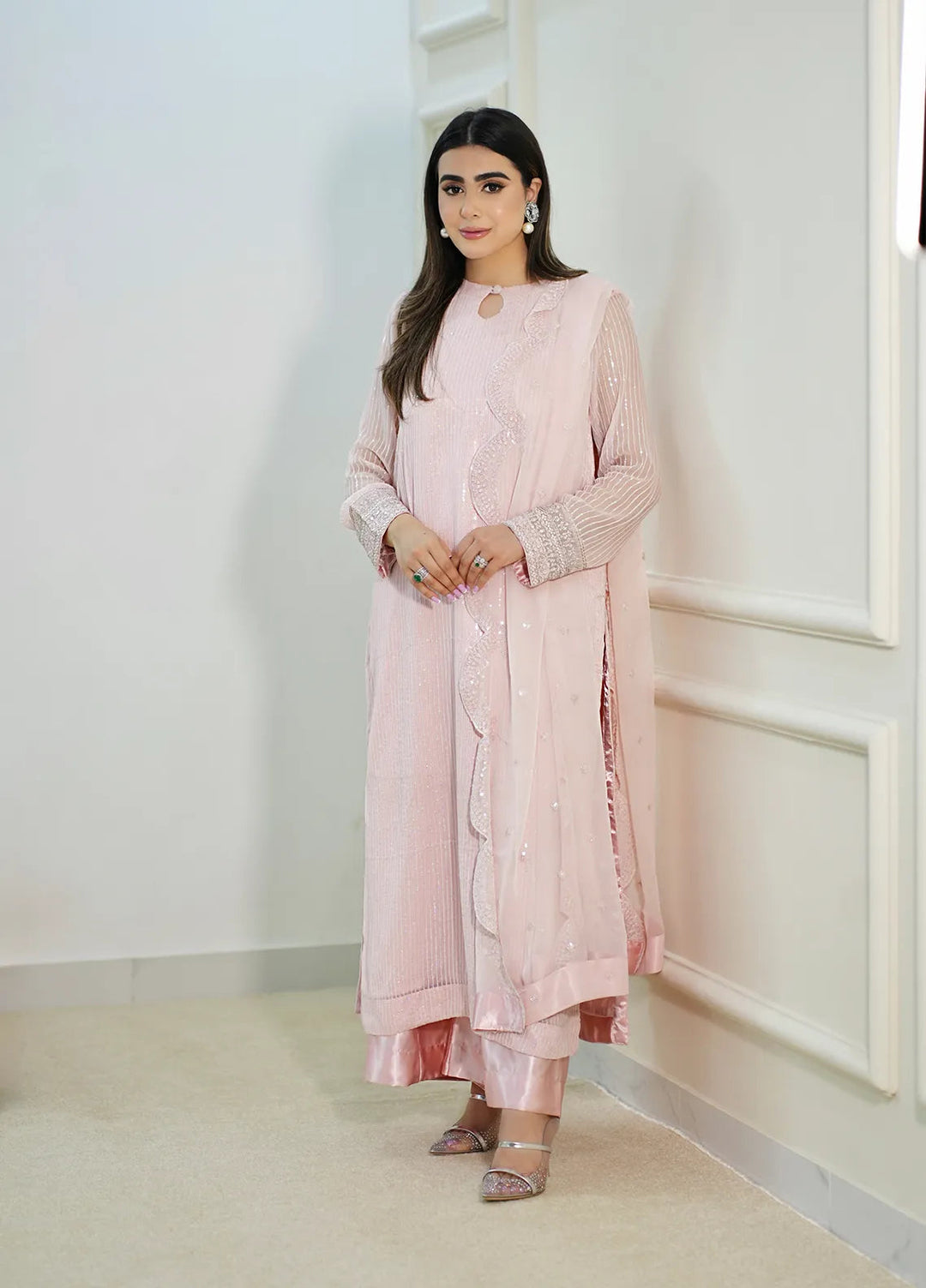 Sahane Pret Embroidered Chiffon 3 Piece Suit CT 12006-Fairy Fete Pink
