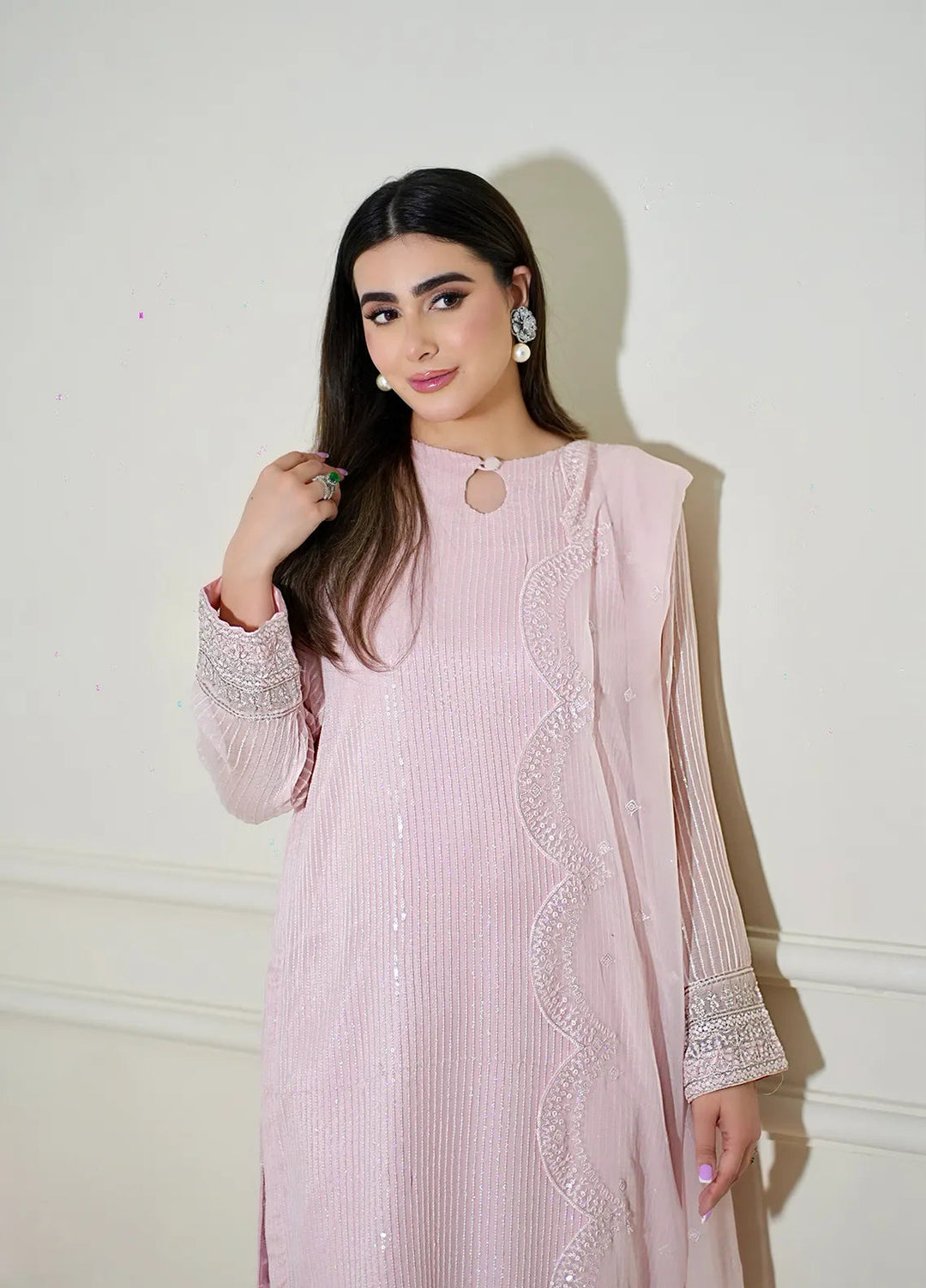 Sahane Pret Embroidered Chiffon 3 Piece Suit CT 12006-Fairy Fete Pink