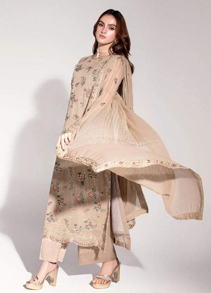 Sahane Pret Embroidered Chiffon 3 Piece Suit ME-01 Sable