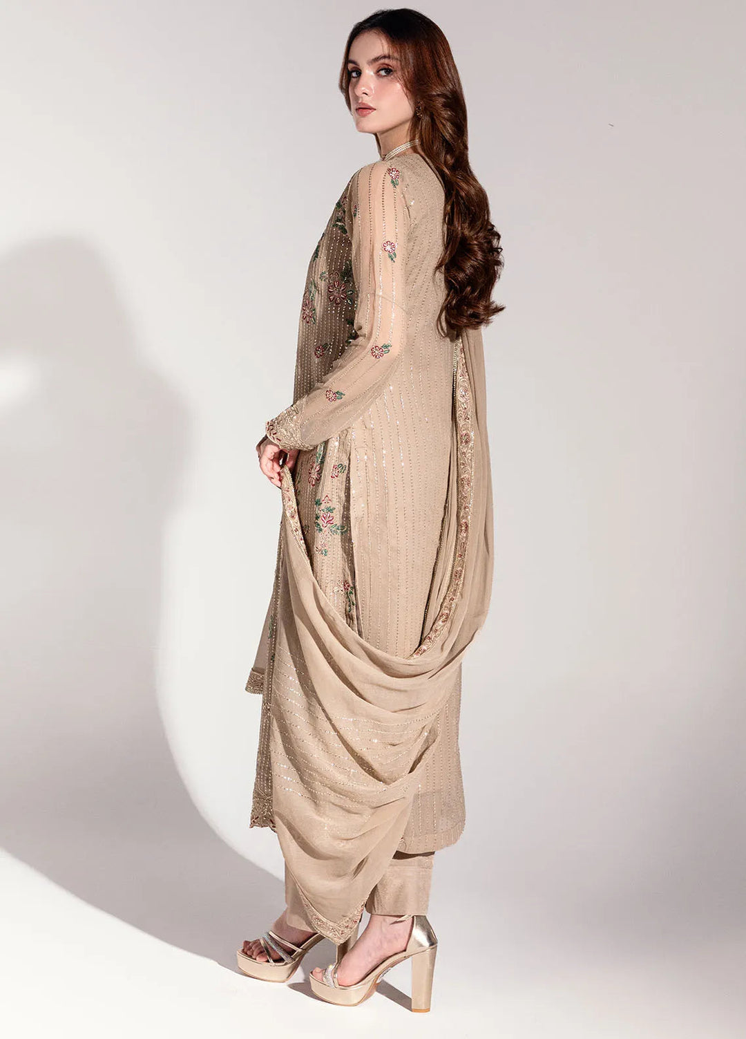 Sahane Pret Embroidered Chiffon 3 Piece Suit ME-01 Sable