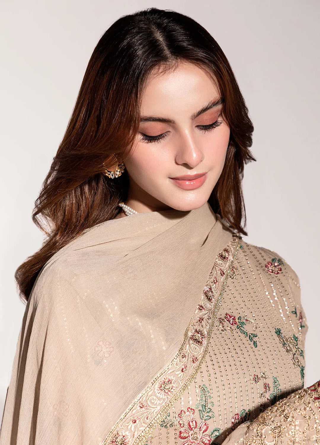 Sahane Pret Embroidered Chiffon 3 Piece Suit ME-01 Sable