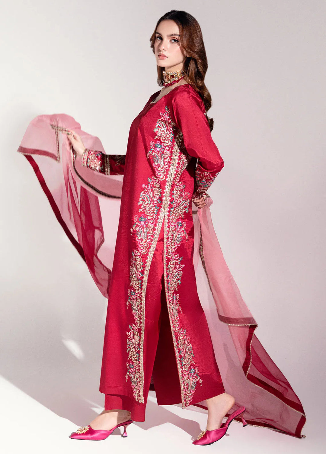 Sahane Pret Embroidered Raw Silk 3 Piece Suit ME-05 Eris