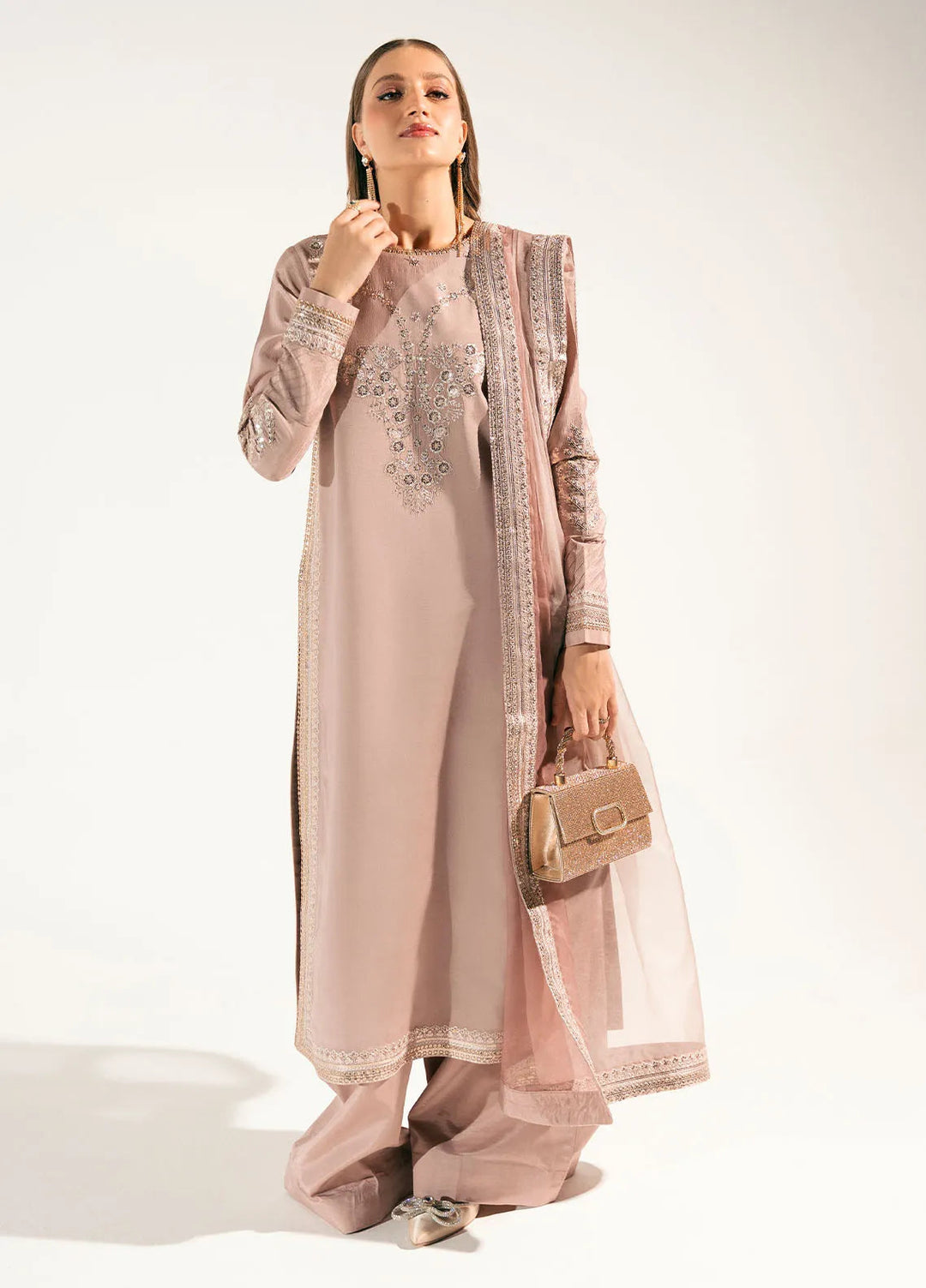 Sahane Pret Embroidered Raw Silk 3 Piece Suit ME 24005 Pelin