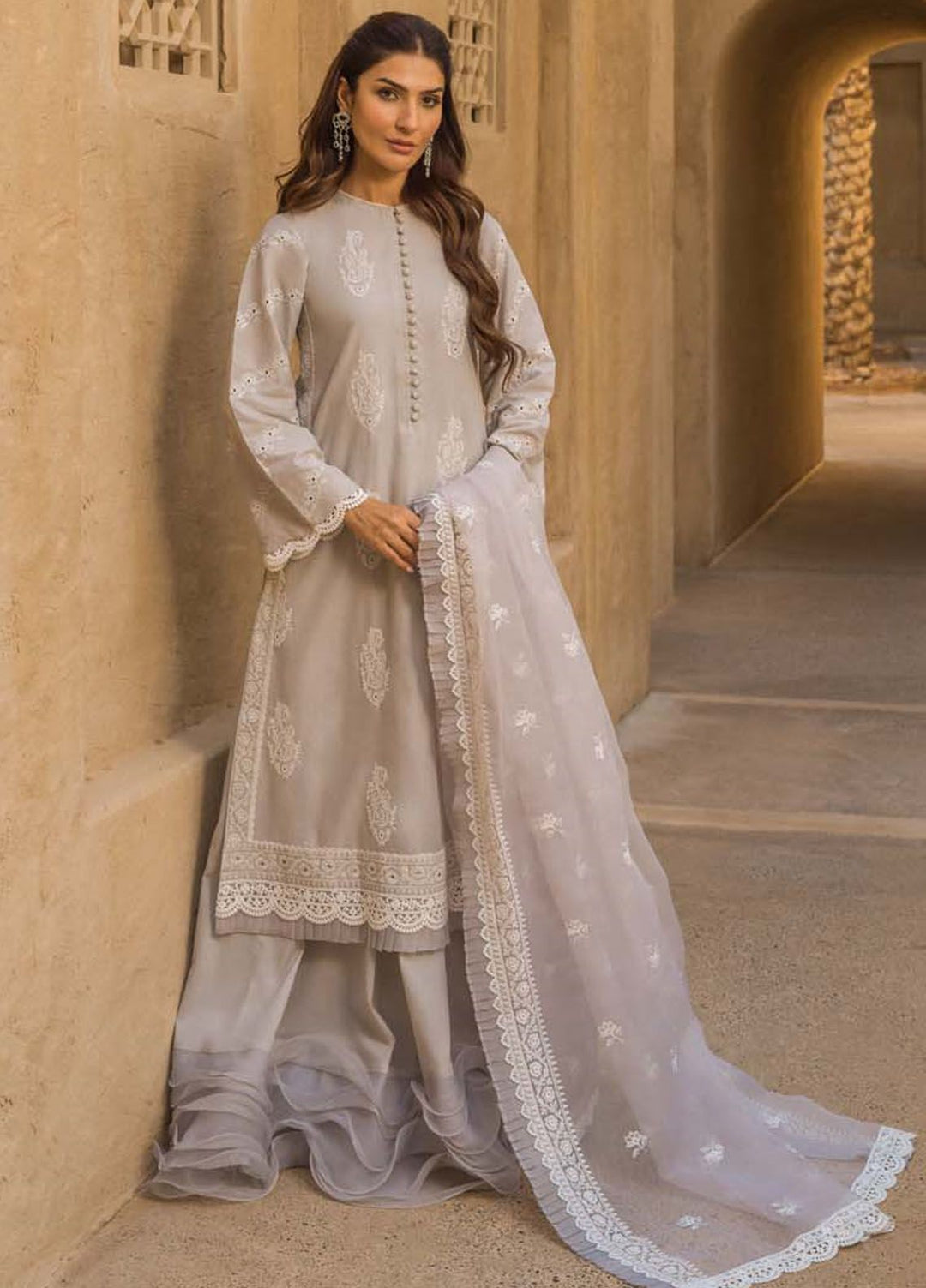 Sahar Chikankari Lawn Suit Unstitched 3 Piece SHR24LS S24-CK-L1-01 - Spring Summer Collection