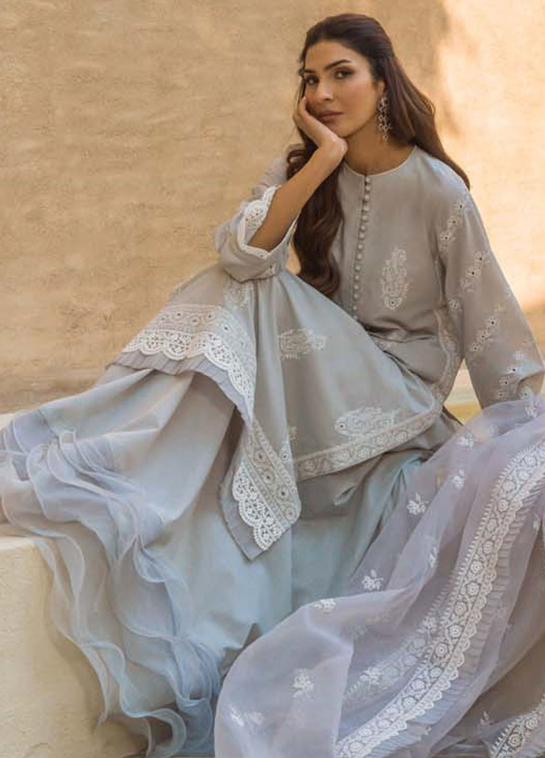 Sahar Chikankari Lawn Suit Unstitched 3 Piece SHR24LS S24-CK-L1-01 - Spring Summer Collection