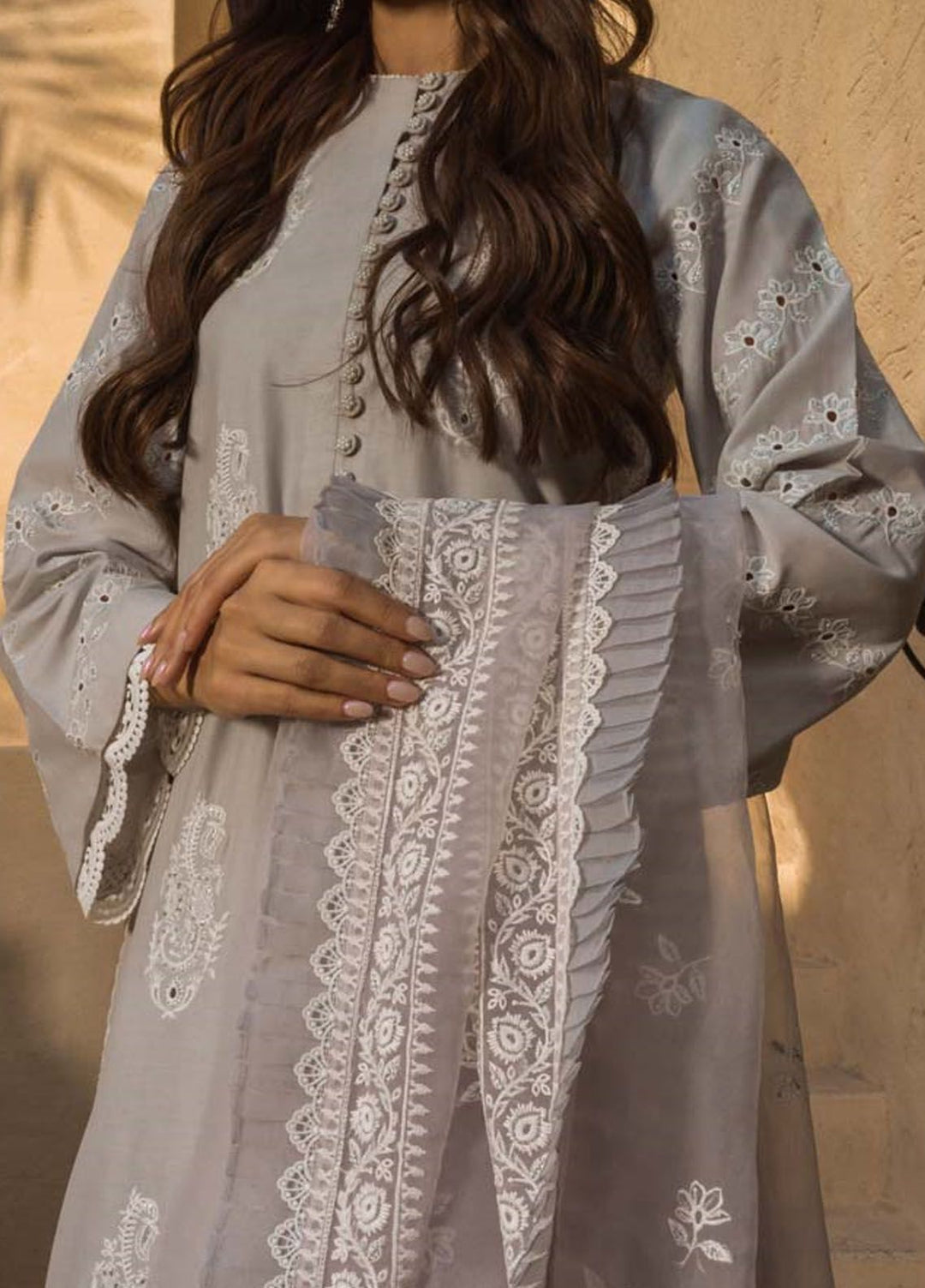Sahar Chikankari Lawn Suit Unstitched 3 Piece SHR24LS S24-CK-L1-01 - Spring Summer Collection
