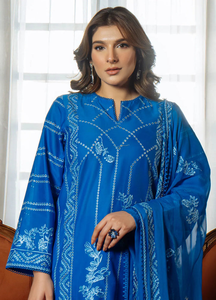 Sahar Embroidered Chikankari Suit Unstitched 3 Piece CK-25-V1-06 Moroccan Blue - Festive Collection