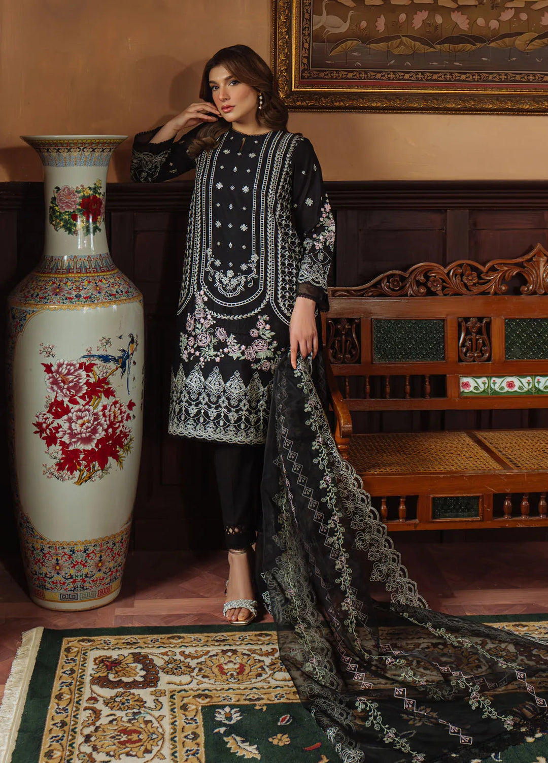 Sahar Embroidered Chikankari Suit Unstitched 3 Piece CK-25-V1-08 Raven Poise - Festive Collection