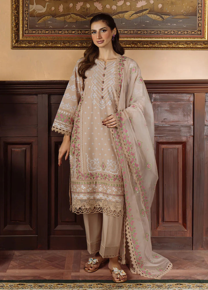 Sahar Embroidered Chikankari Suit Unstitched 3 Piece CK-25-V1-10 Bronzed Beige - Festive Collection