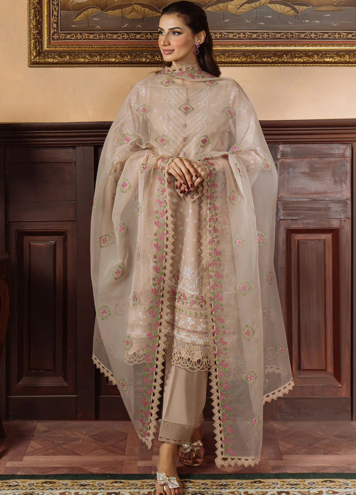Sahar Embroidered Chikankari Suit Unstitched 3 Piece CK-25-V1-10 Bronzed Beige - Festive Collection