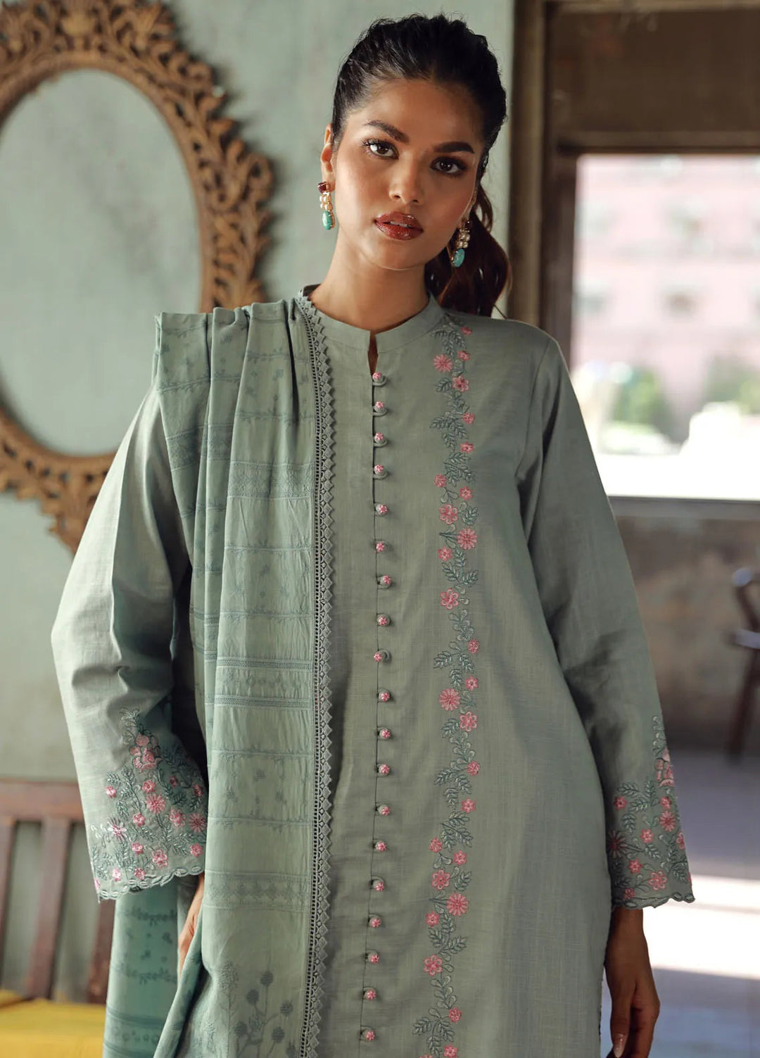 Sahar Embroidered Cross Hatch Suit Unstitched 3 Piece SHR24 CH-E-V1-24-01 Ivory Tides - Winter Collection