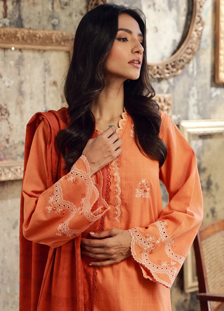 Sahar Embroidered Cross Hatch Suit Unstitched 3 Piece SHR24 CH-E-V1-24-02 Apricot Ember - Winter Collection