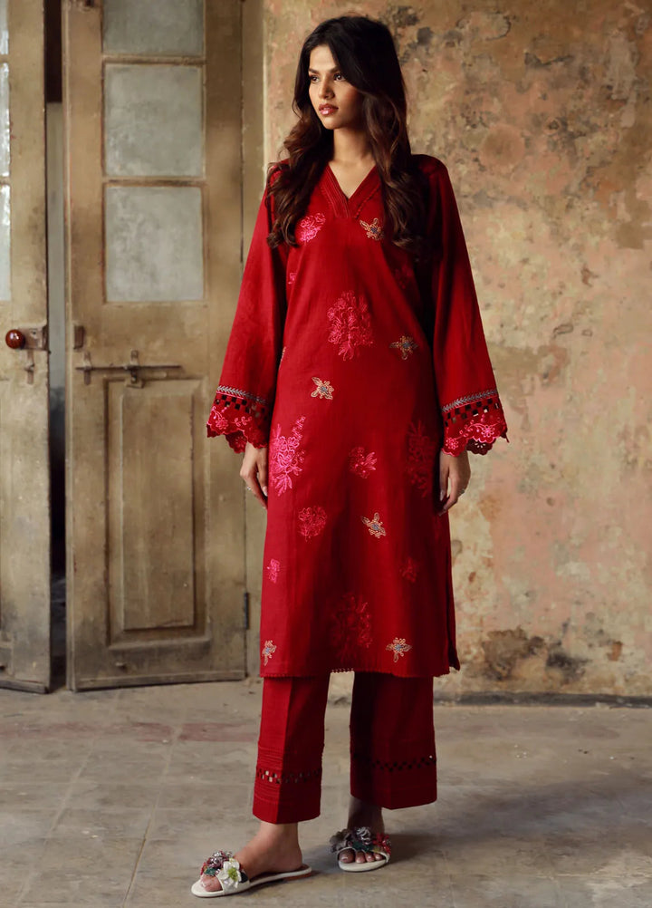 Sahar Embroidered Cross Hatch Suit Unstitched 3 Piece SHR24 CH-E-V1-24-03 Crimson Elysium - Winter Collection