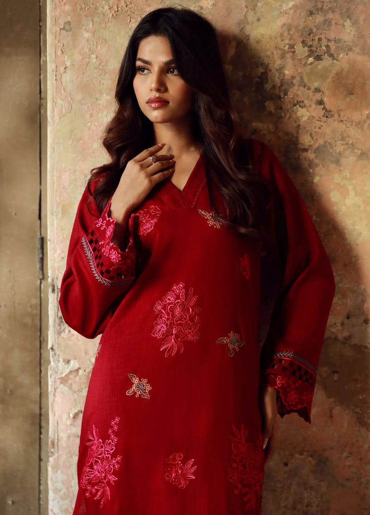 Sahar Embroidered Cross Hatch Suit Unstitched 3 Piece SHR24 CH-E-V1-24-03 Crimson Elysium - Winter Collection