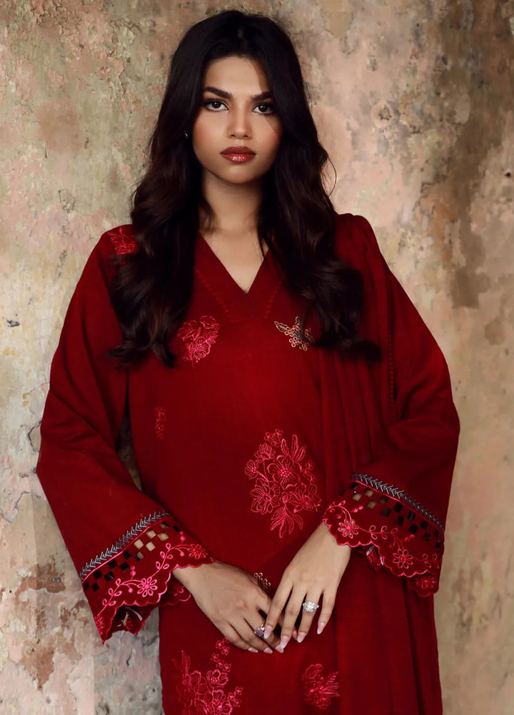 Sahar Embroidered Cross Hatch Suit Unstitched 3 Piece SHR24 CH-E-V1-24-03 Crimson Elysium - Winter Collection