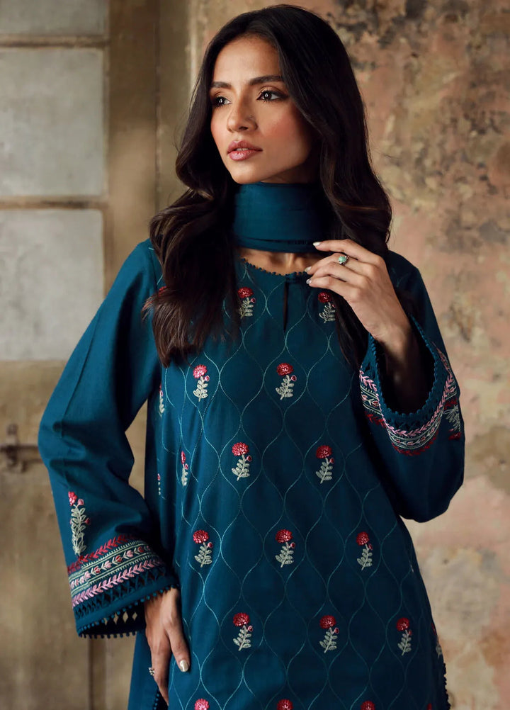 Sahar Embroidered Cross Hatch Suit Unstitched 3 Piece SHR24 CH-E-V1-24-05 Sapphire Tide - Winter Collection
