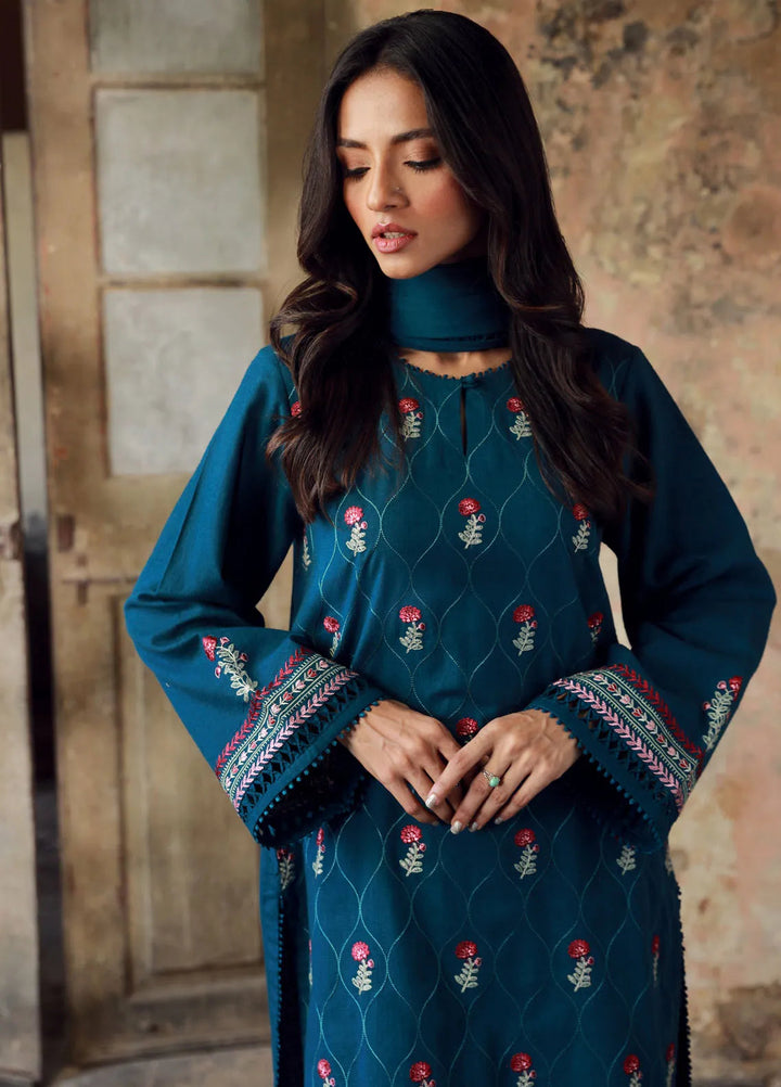 Sahar Embroidered Cross Hatch Suit Unstitched 3 Piece SHR24 CH-E-V1-24-05 Sapphire Tide - Winter Collection