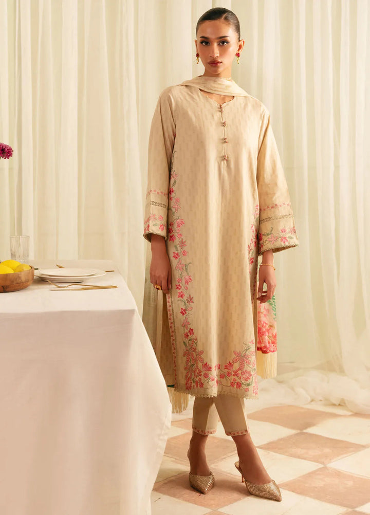 Sahar Embroidered Jacquard Suit Unstitched 3 Piece FL-V1-S25-01 Botanic Beige - Festive Collection