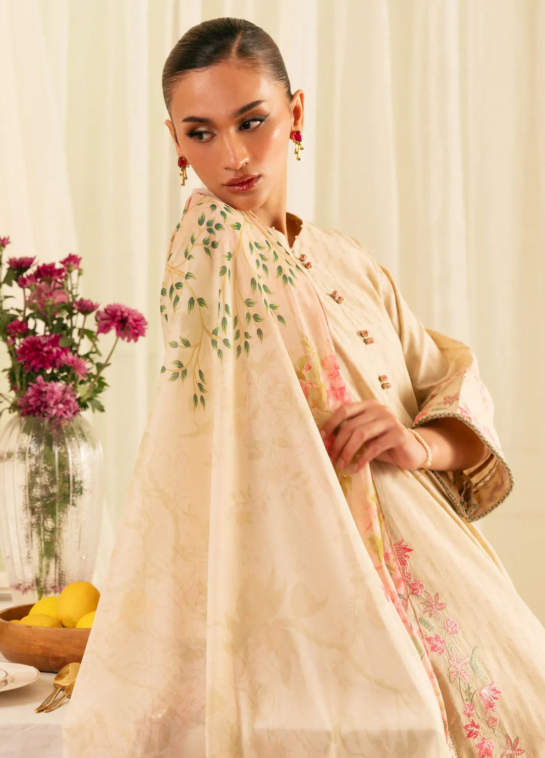 Sahar Embroidered Jacquard Suit Unstitched 3 Piece FL-V1-S25-01 Botanic Beige - Festive Collection