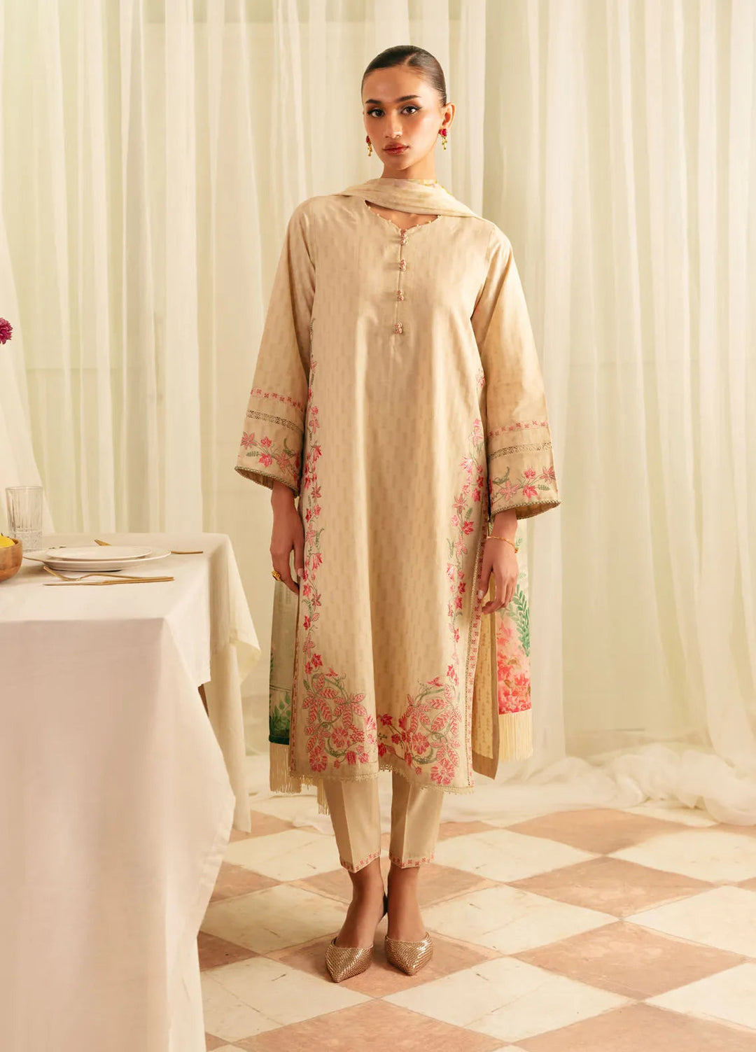Sahar Embroidered Jacquard Suit Unstitched 3 Piece FL-V1-S25-01 Botanic Beige - Festive Collection