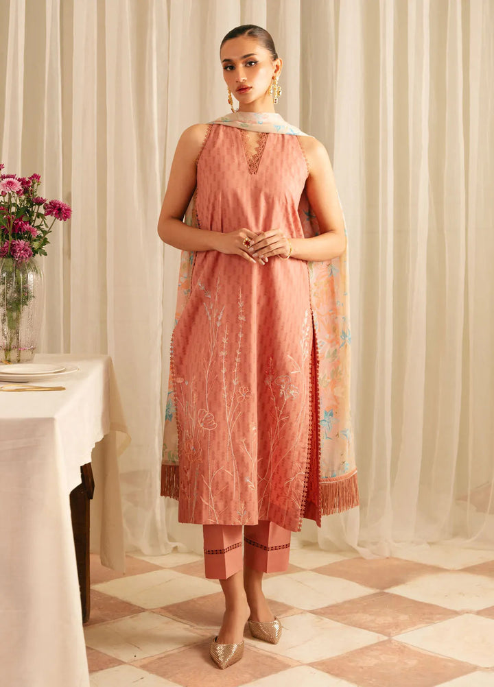 Sahar Embroidered Jacquard Suit Unstitched 3 Piece FL-V1-S25-03 Peach Blossom - Festive Collection