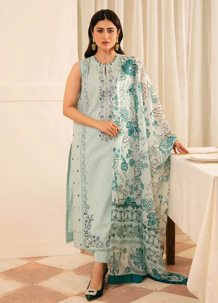 Sahar Embroidered Jacquard Suit Unstitched 3 Piece FL-V1-S25-04 Crystal Sky - Festive Collection