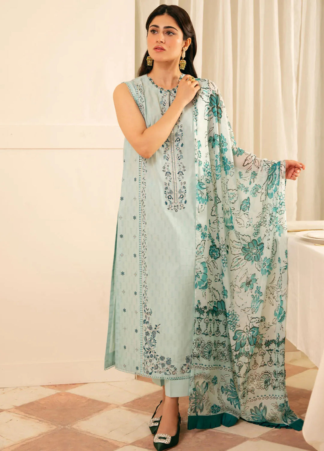 Sahar Embroidered Jacquard Suit Unstitched 3 Piece FL-V1-S25-04 Crystal Sky - Festive Collection