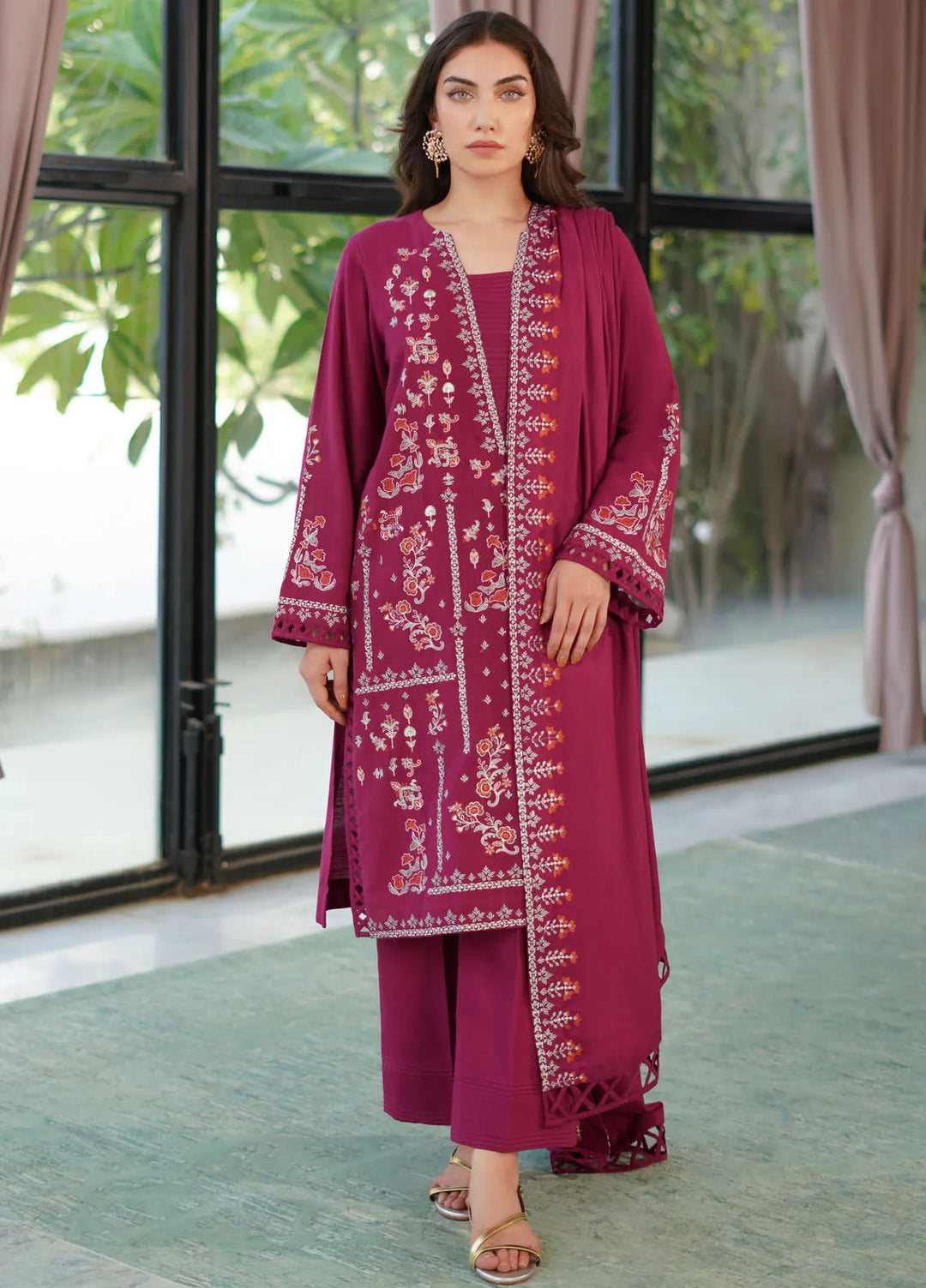 Sahar Embroidered Khaddar Suit Unstitched 3 Piece SHR24A EDK-24-V2-01 - Winter Collection