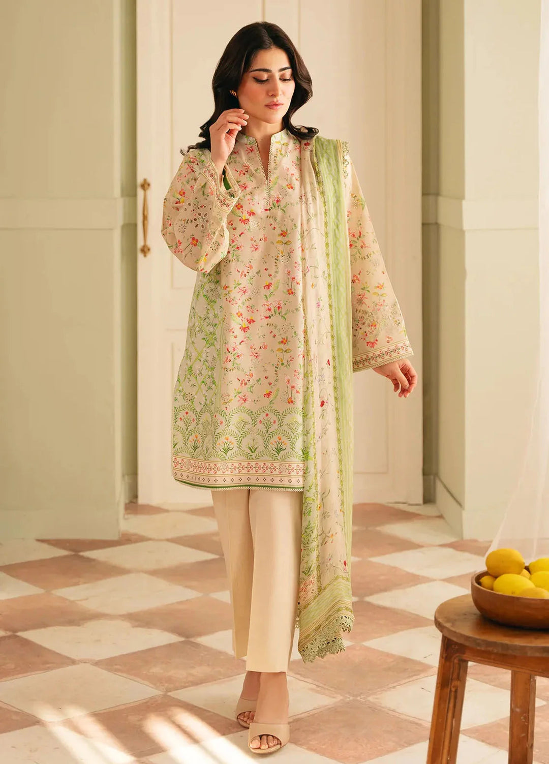 Sahar Embroidered Lawn Suit Unstitched 3 Piece EL-V1-S25-01 Trailing Peonies - Festive Collection