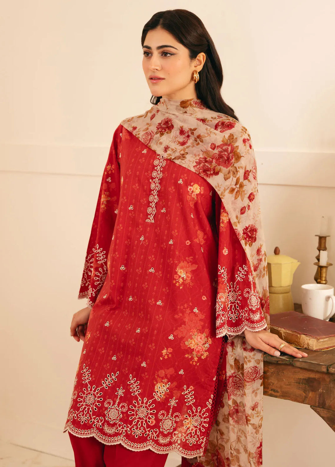 Sahar Embroidered Lawn Suit Unstitched 3 Piece EL-V1-S25-02 Antique Rosewood - Festive Collection