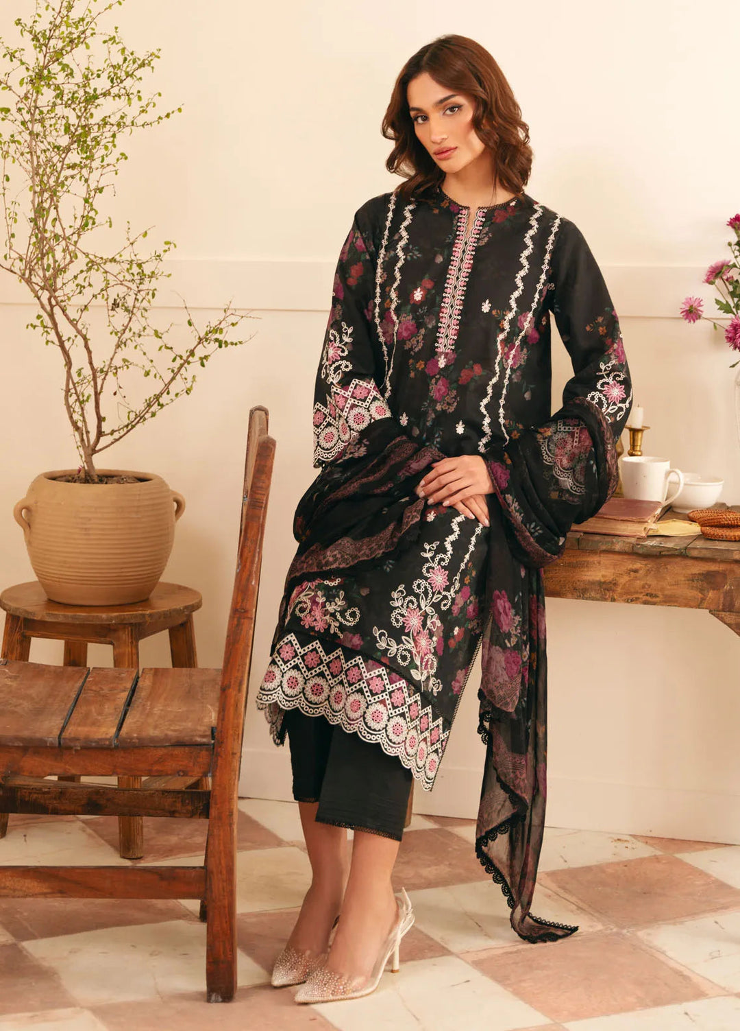 Sahar Embroidered Lawn Suit Unstitched 3 Piece EL-V1-S25-05 Gothic Garden - Festive Collection