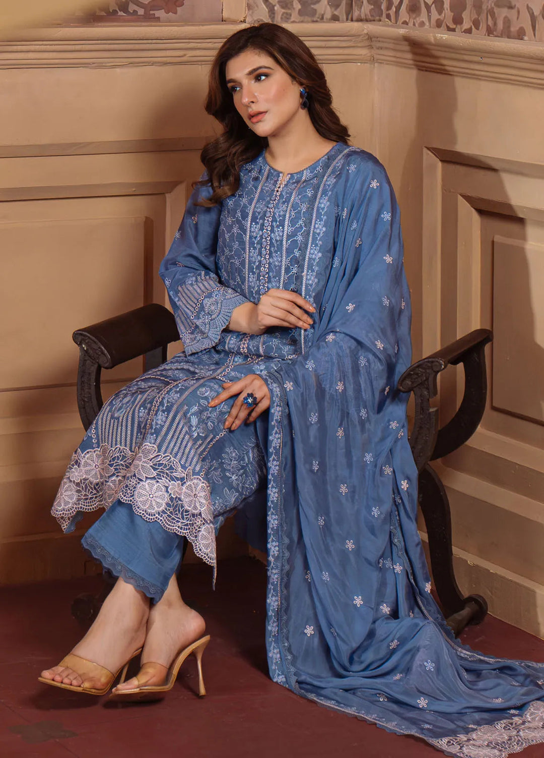 Sahar Embroidered Lawn Suit Unstitched 3 Piece S25-FE-V1-02 Lagoon Luxe - Festive Collection