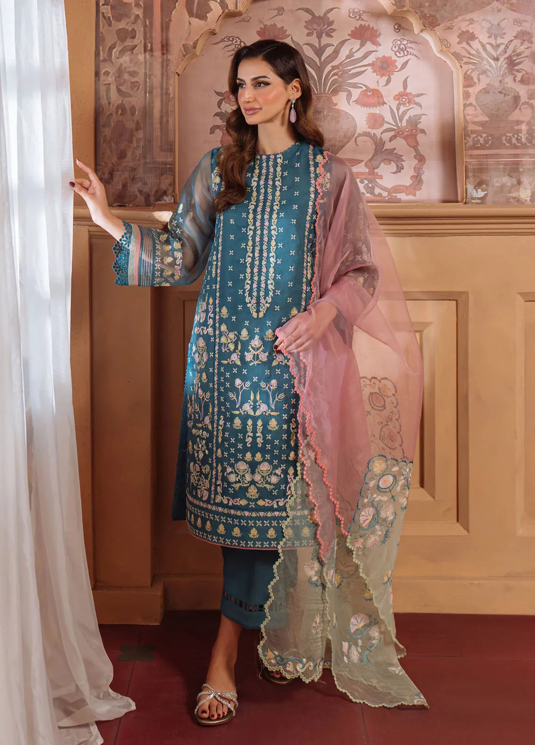 Sahar Embroidered Lawn Suit Unstitched 3 Piece S25-FE-V1-05 Serene Teal - Festive Collection