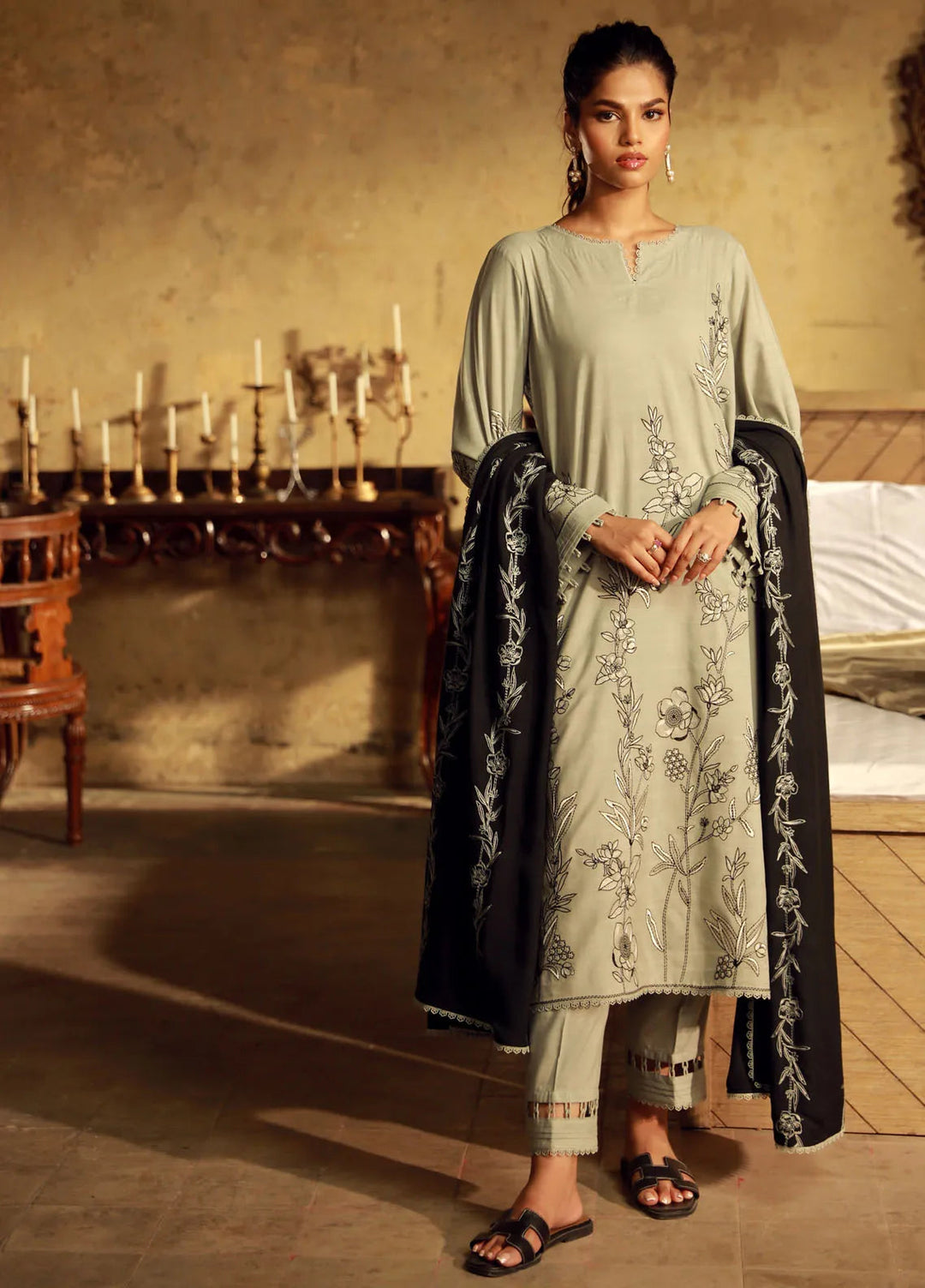 Sahar Embroidered Viscose Suit Unstitched 3 Piece SHR24 CV-24-V3-03 Baroque Grace - Winter Collection