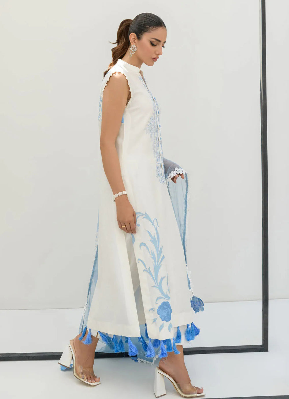 Sahar Kashif Pret Embroidered Korean raw silk 3 Piece Suit Blue Serenity
