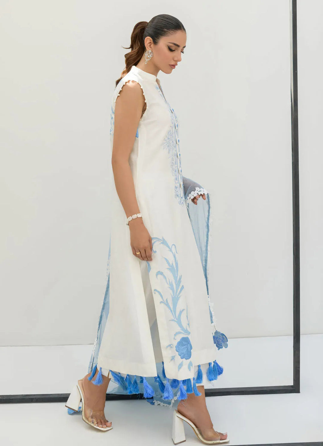 Sahar Kashif Pret Embroidered Korean raw silk 3 Piece Suit Blue Serenity