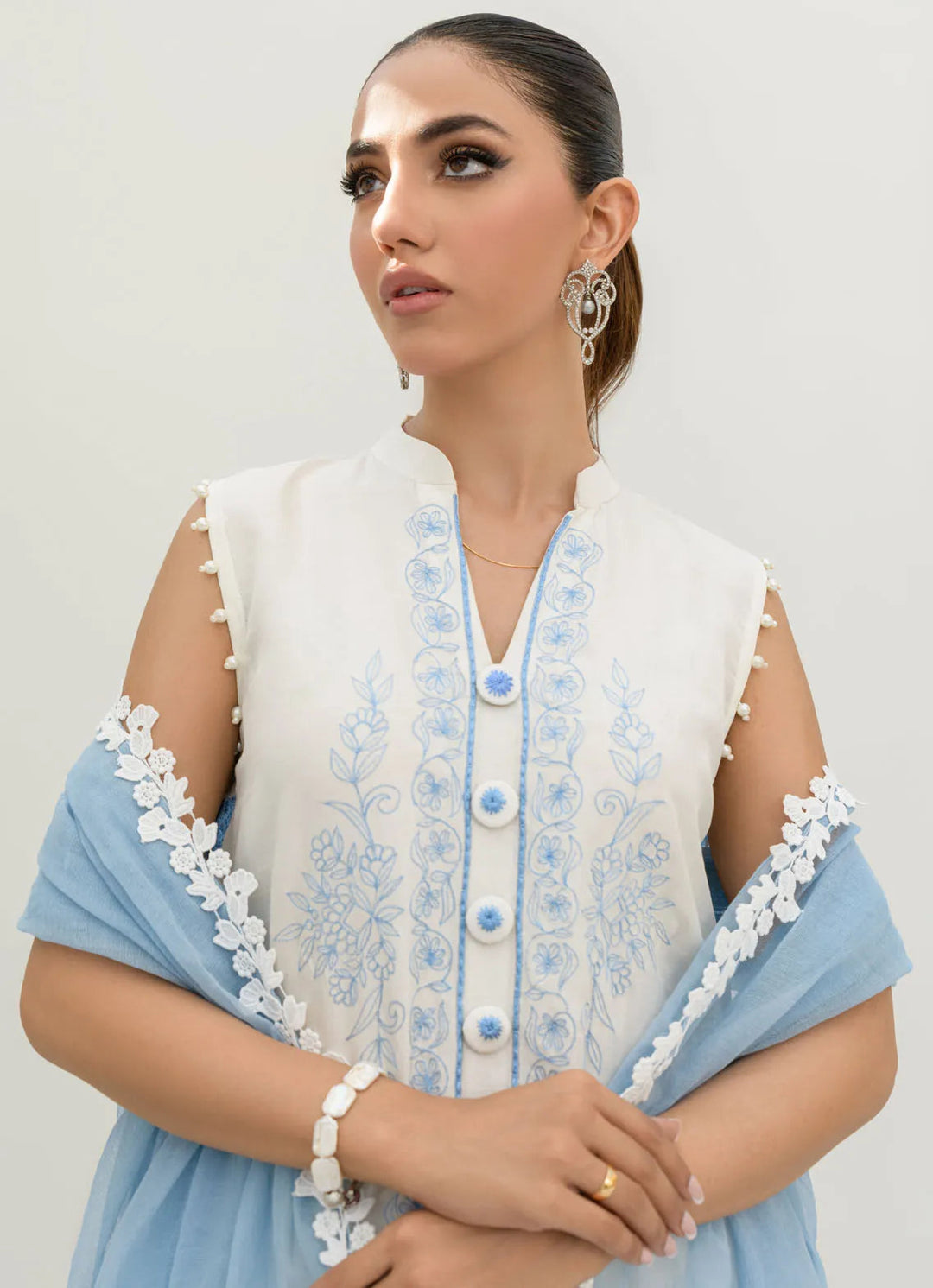Sahar Kashif Pret Embroidered Korean raw silk 3 Piece Suit Blue Serenity
