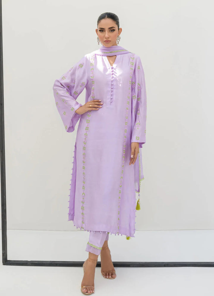 Sahar Kashif Pret Embroidered Sheesha Silk Pure 3 Piece Suit Lavender Lux