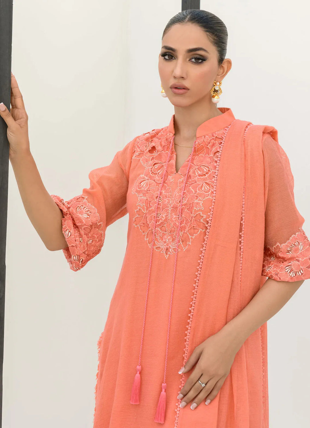 Sahar Kashif Pret Embroidered Silk 3 Piece Suit Peach Radiant