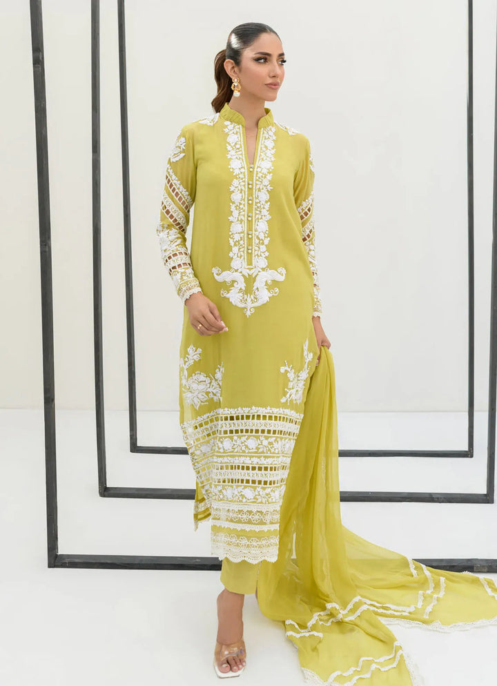 Sahar Kashif Pret Embroidered Viscose 3 Piece Suit Neon Green