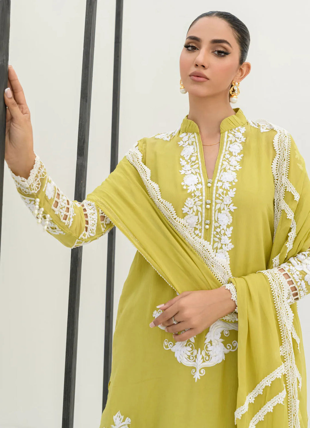 Sahar Kashif Pret Embroidered Viscose 3 Piece Suit Neon Green