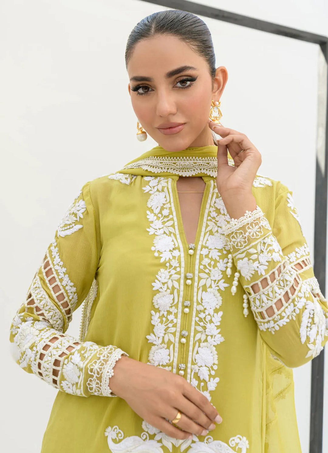 Sahar Kashif Pret Embroidered Viscose 3 Piece Suit Neon Green