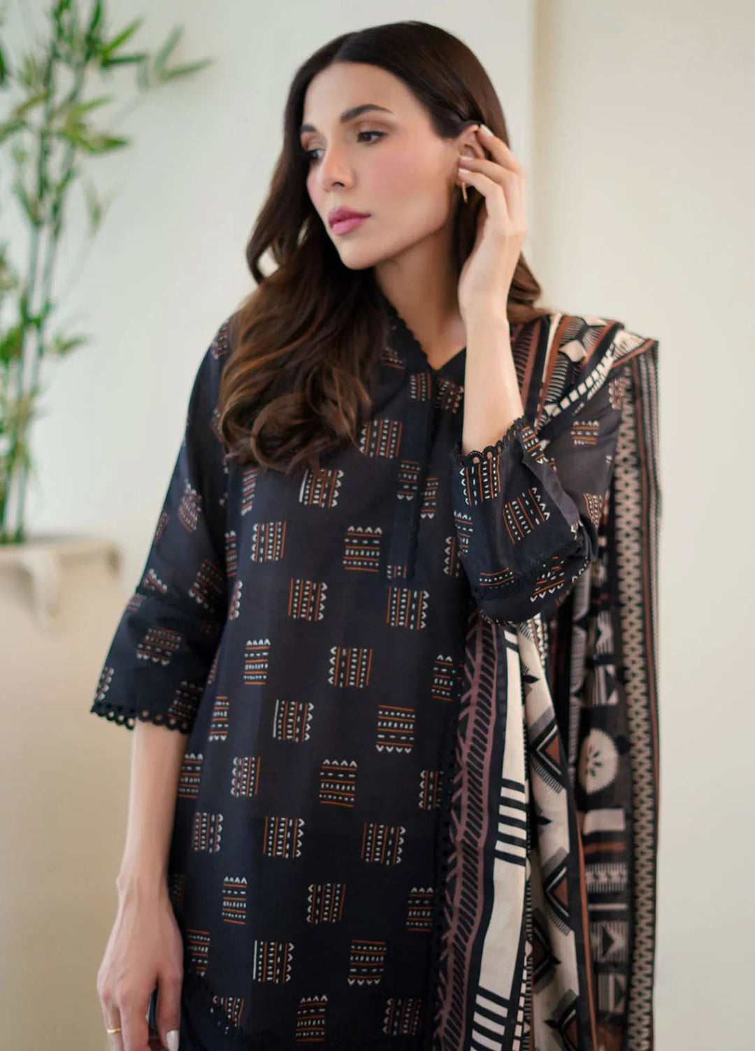Sahar Monochrome Printed Lawn Suit Unstitched 3 Piece SHR24M S24-MC-V2-02 - Summer Collection