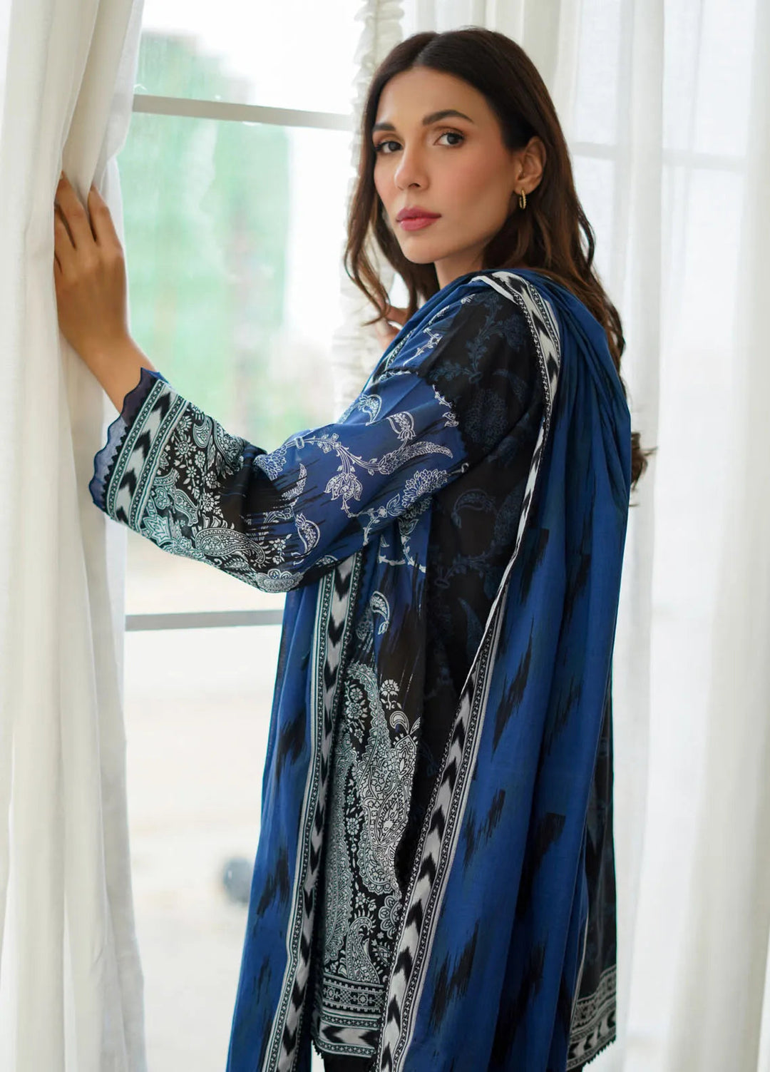 Sahar Monochrome Printed Lawn Suit Unstitched 3 Piece SHR24M S24-MC-V2-04 - Summer Collection