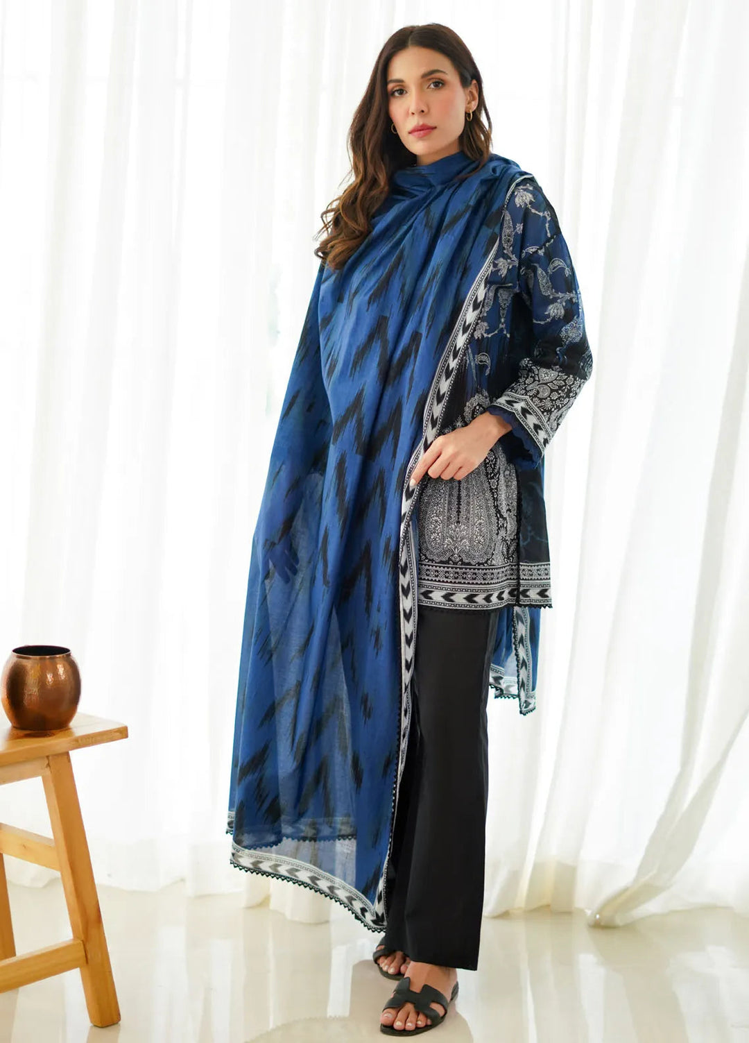 Sahar Monochrome Printed Lawn Suit Unstitched 3 Piece SHR24M S24-MC-V2-04 - Summer Collection